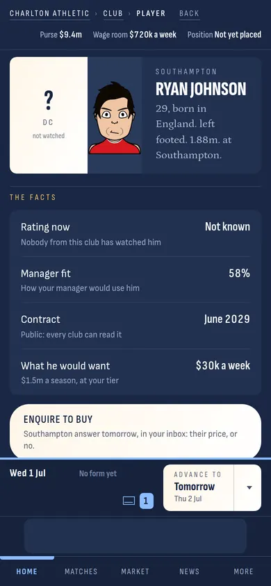 A player page, with his face